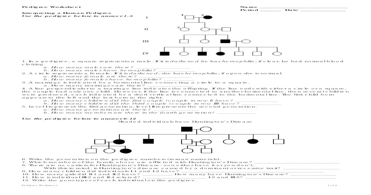 Helena's story pedigree answer key