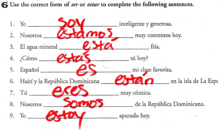 Ser vs estar breakout room answer key