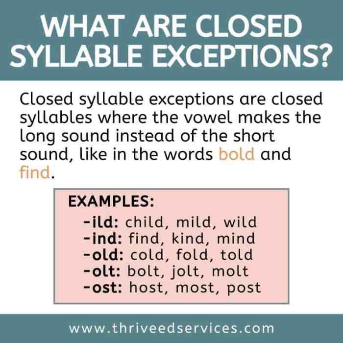 What are closed syllable exceptions