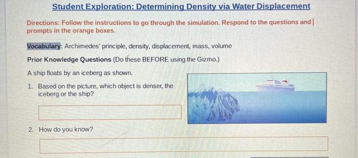 Determining density via water displacement gizmo answers